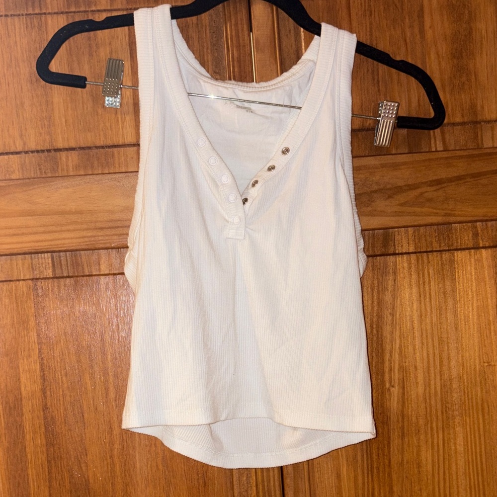 Aerie white Ribbed Henley Racerback Tank Top with Buttons size medium